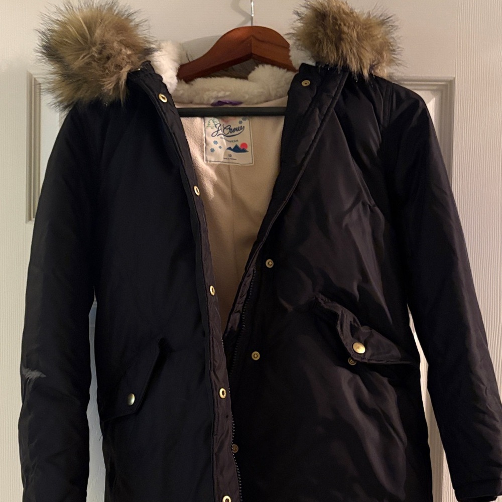 Big Girls Black Fur-Trimmed Parka
